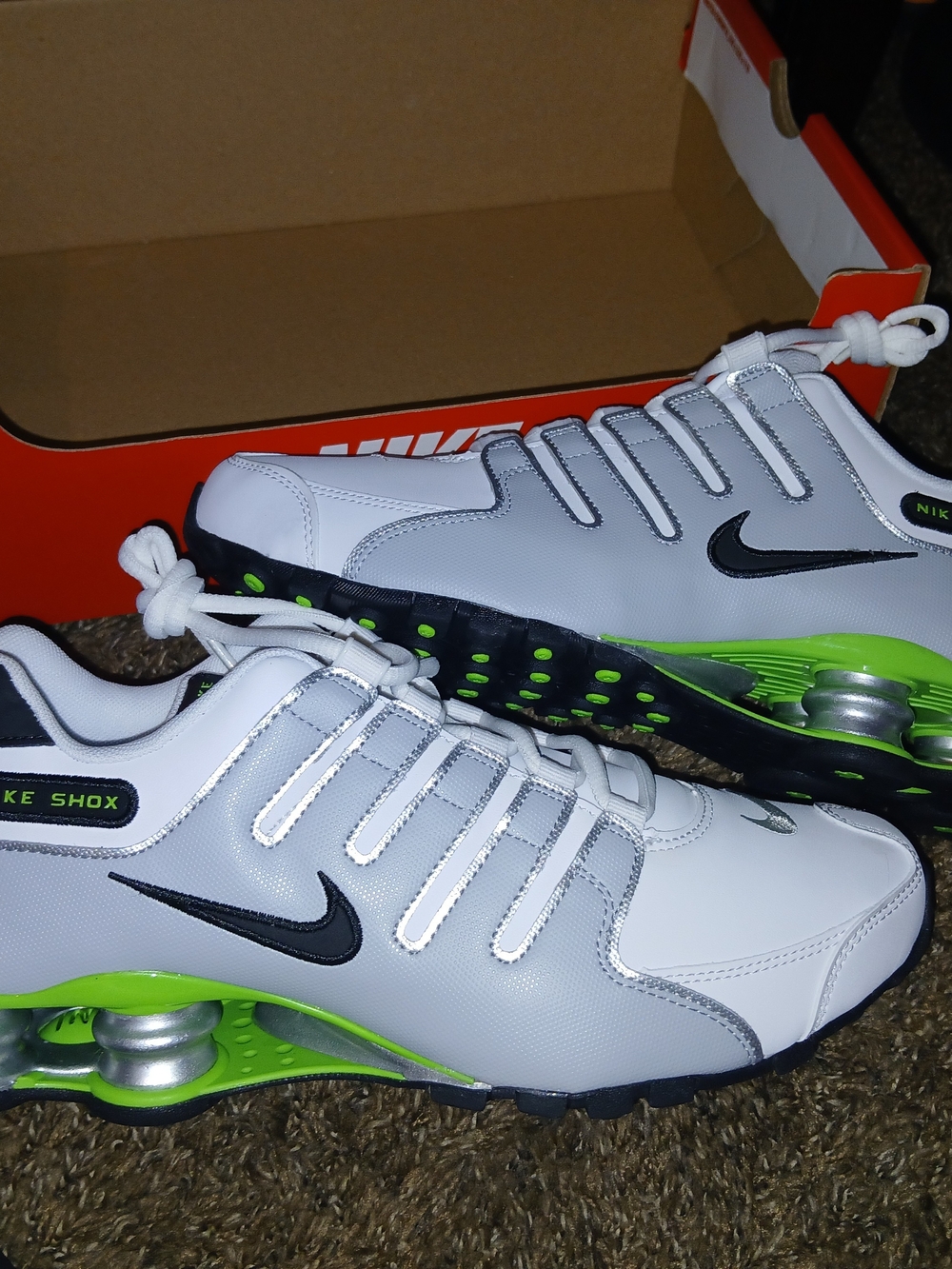 Nike Kids' White & Green Shox Youth Running Shoes